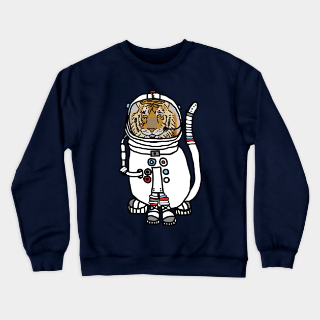 Sci Fi Tiger Astronaut Funny Animals in Space Crewneck Sweatshirt by ellenhenryart